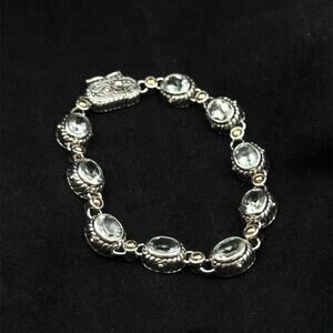 BJC 925 Sterling Silver 18K Gold Blue Gemstone Link Bracelet 7"